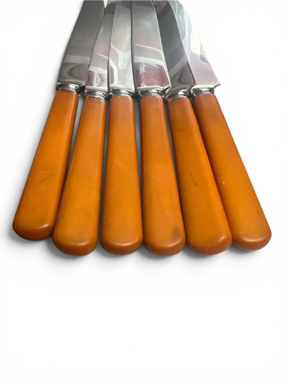 Set‎ of 6 Vintage Bakelite Butter Knives Butterscotch Handles Goodell Stainless